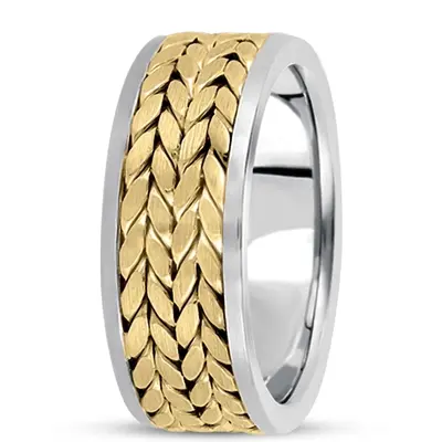 10K white-yellow-white gold 9mm. satin hand-made-hand-woven-wedding-band - alternate view 5 thumbnail