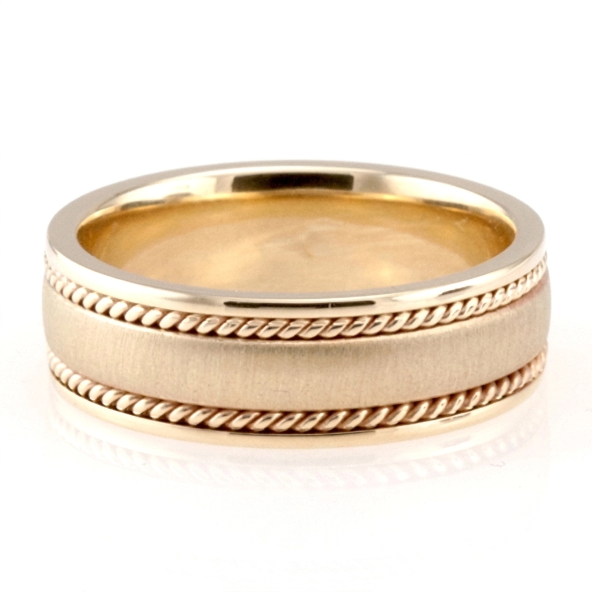 10K yellow gold 7mm. cross satin hand-made-wedding-band - main view
