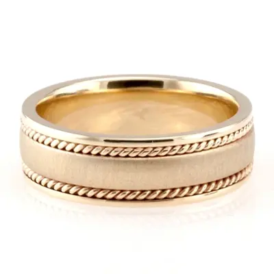 10K yellow gold 7mm. cross satin hand-made-wedding-band - main view thumbnail