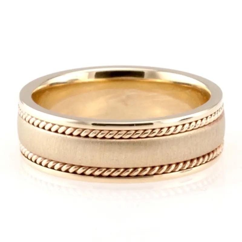 14K yellow gold 7mm. cross satin hand-made-wedding-band - main view