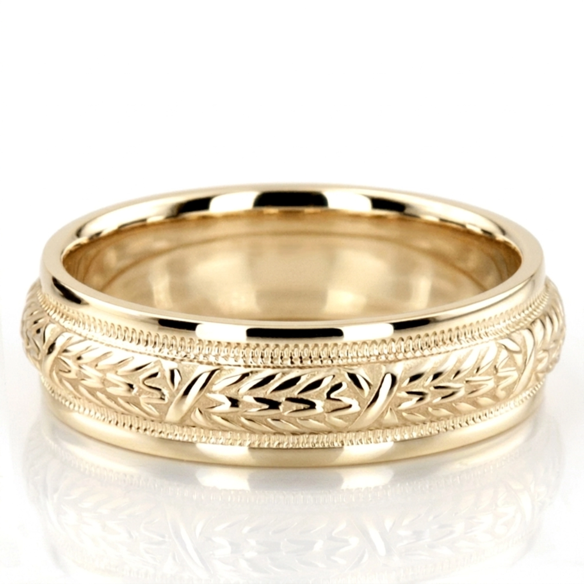 10K yellow gold 6.5mm high polish hand-made-antique-wedding-band - alternate view 2