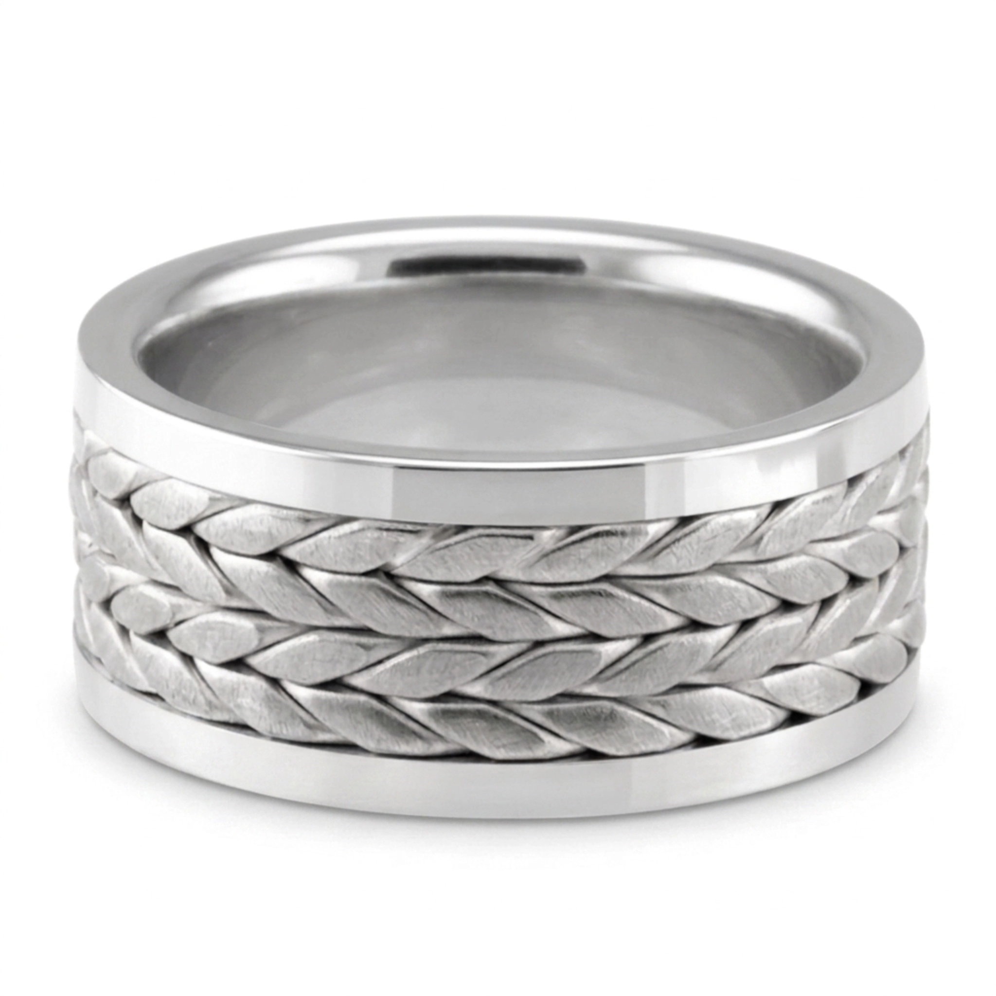 10K white gold 10mm. satin hand-made-hand-woven-wedding-band - alternate view 2