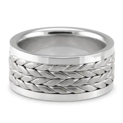 10K white gold 10mm. satin hand-made-hand-woven-wedding-band - alternate view 2 thumbnail
