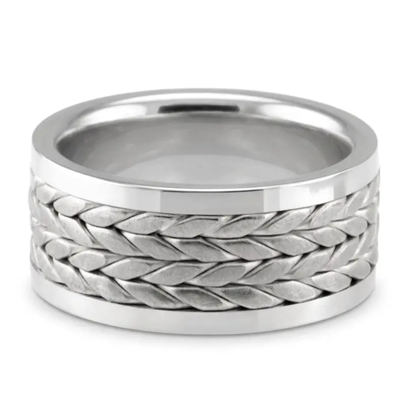 10K white gold 10mm. satin hand-made-hand-woven-wedding-band - alternate view 2