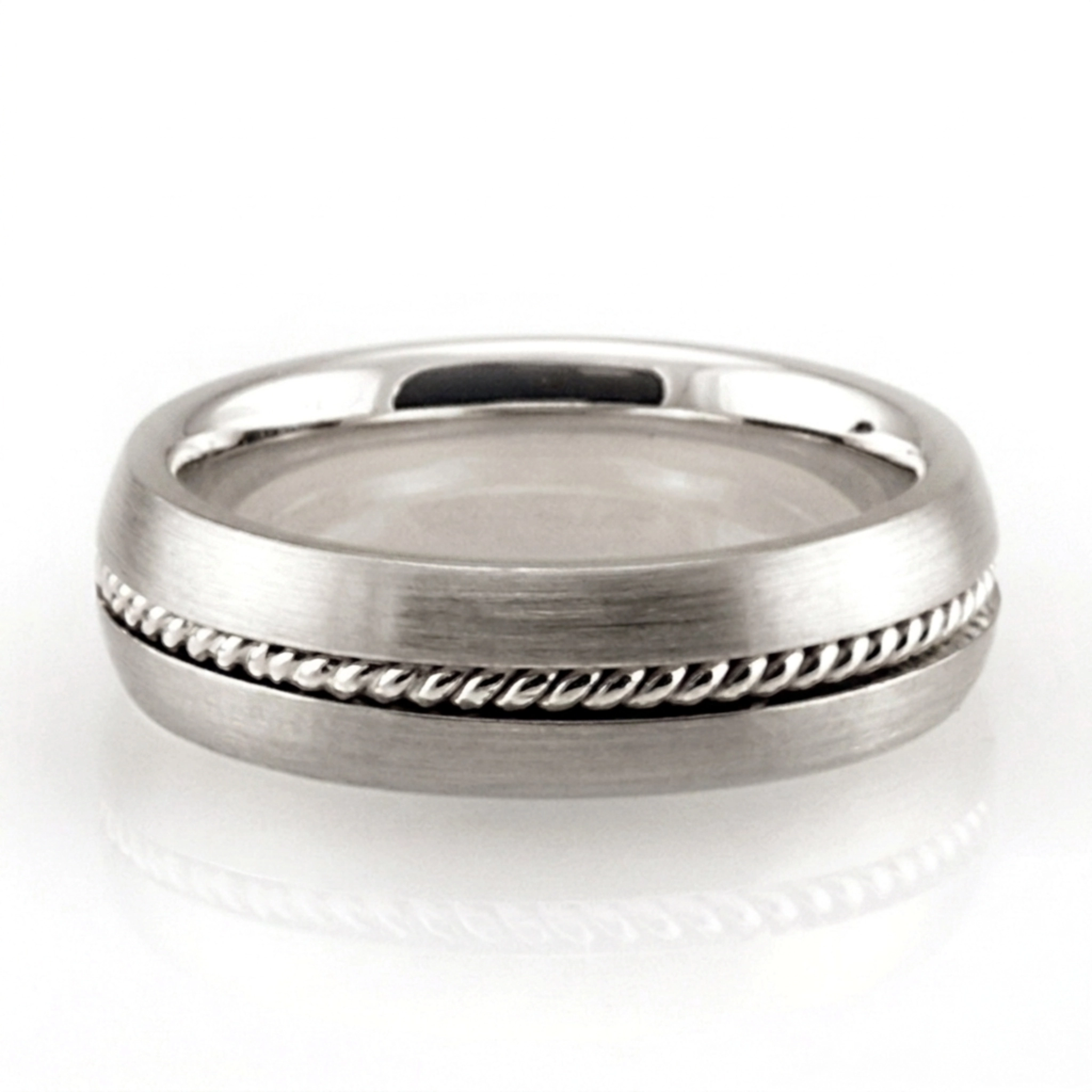 10K white gold 6mm. high polish hand-made-hand-woven-wedding-band - alternate view 2