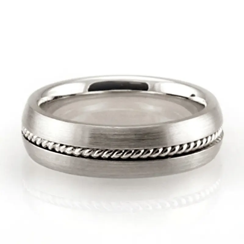 10K white gold 6mm. high polish hand-made-hand-woven-wedding-band - alternate view 2