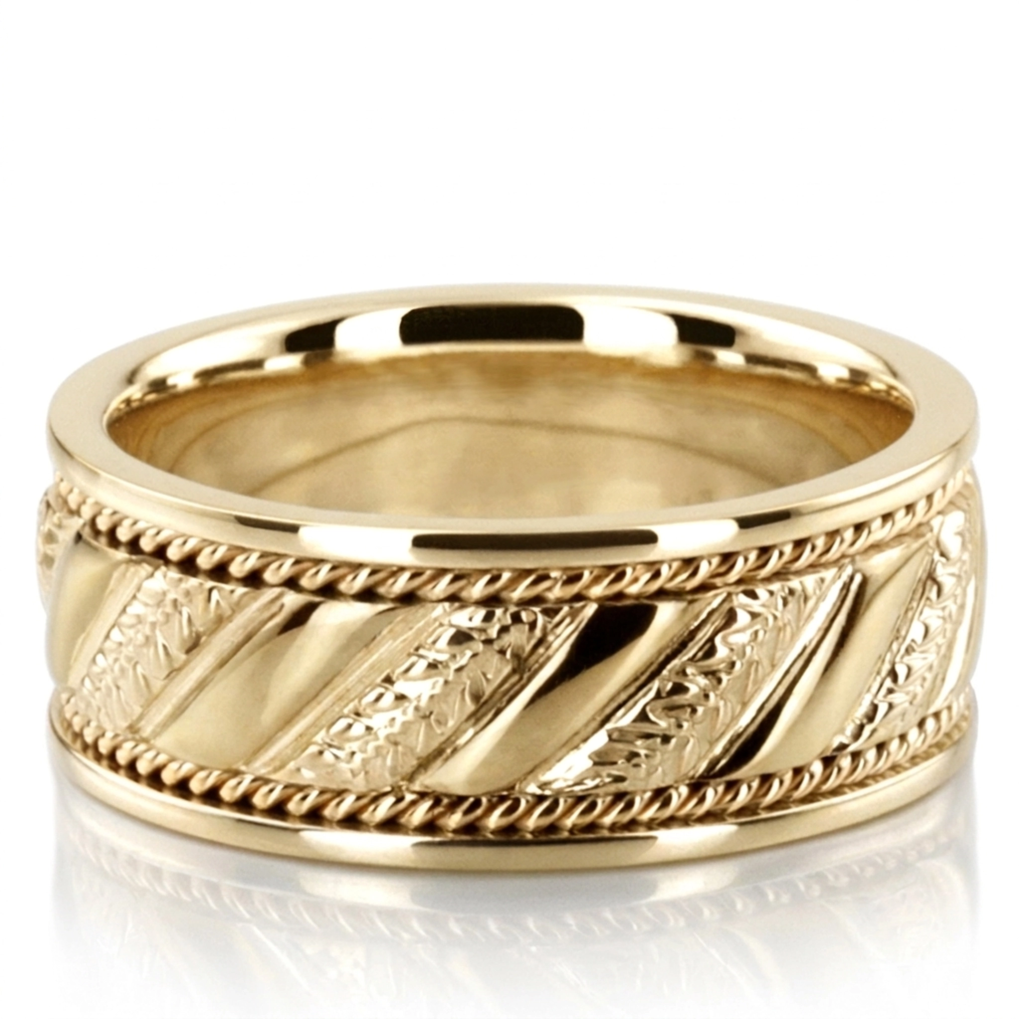 10K yellow gold 9mm. high polish hand-made-hand-woven-wedding-band - alternate view 2