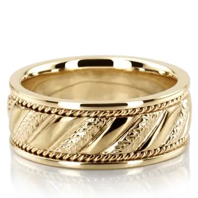10K yellow gold 9mm. high polish hand-made-hand-woven-wedding-band - alternate view 2 thumbnail