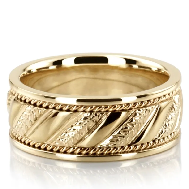 10K yellow gold 9mm. high polish hand-made-hand-woven-wedding-band - alternate view 2