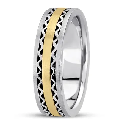 10K white-yellow-white gold 6.5mm satin hand-made-contemporary-wedding-band - alternate view 5 thumbnail