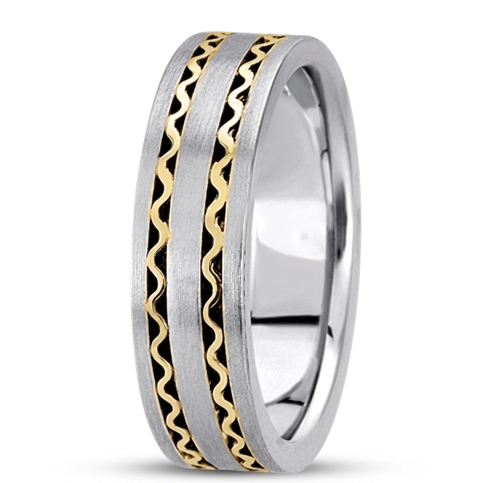 10K w-y-w-y-w gold 6.5mm satin hand-made-contemporary-wedding-band - alternate view 6
