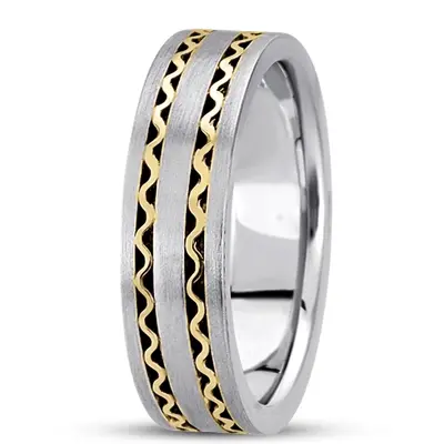 10K w-y-w-y-w gold 6.5mm satin hand-made-contemporary-wedding-band - alternate view 6 thumbnail