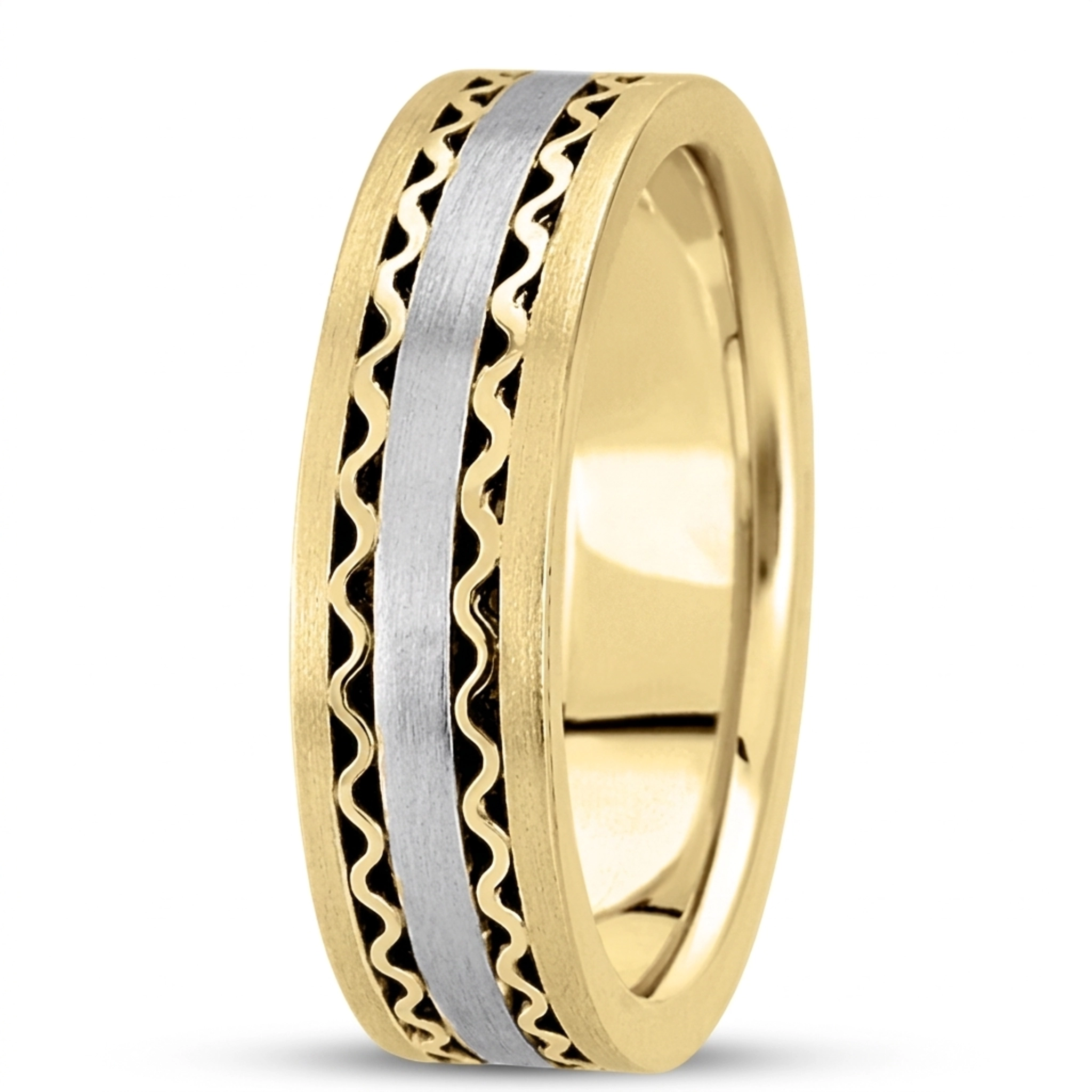 10K yellow-white-yellow gold 6.5mm satin hand-made-contemporary-wedding-band - alternate view 7