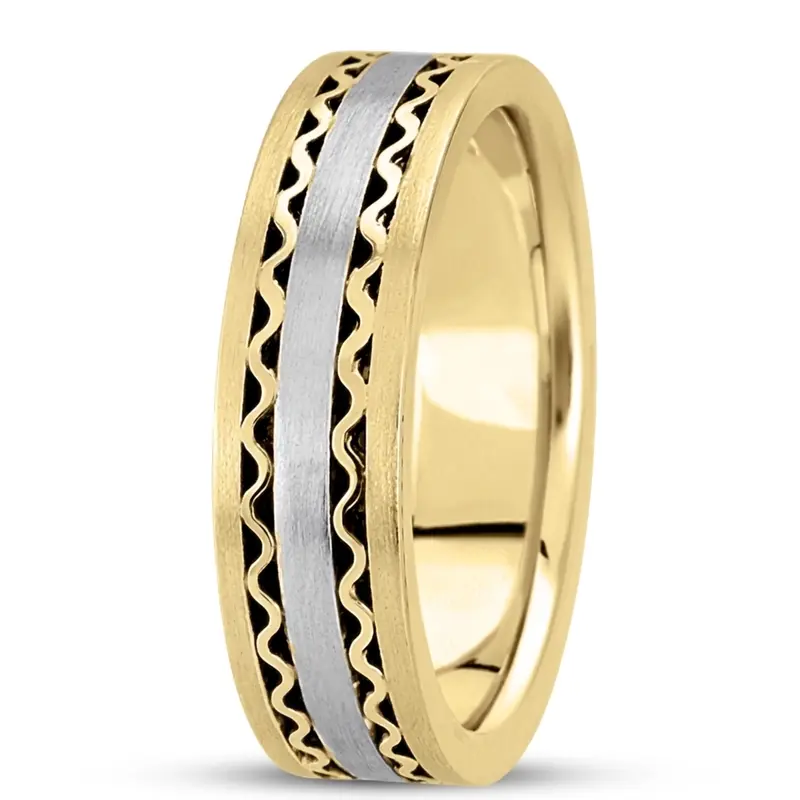 18K yellow-white-yellow gold 6.5mm satin hand-made-contemporary-wedding-band - alternate view 7