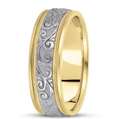 10K yellow-white-yellow gold 6.5mm high polish hand-made-antique-wedding-band - alternate view 4 thumbnail