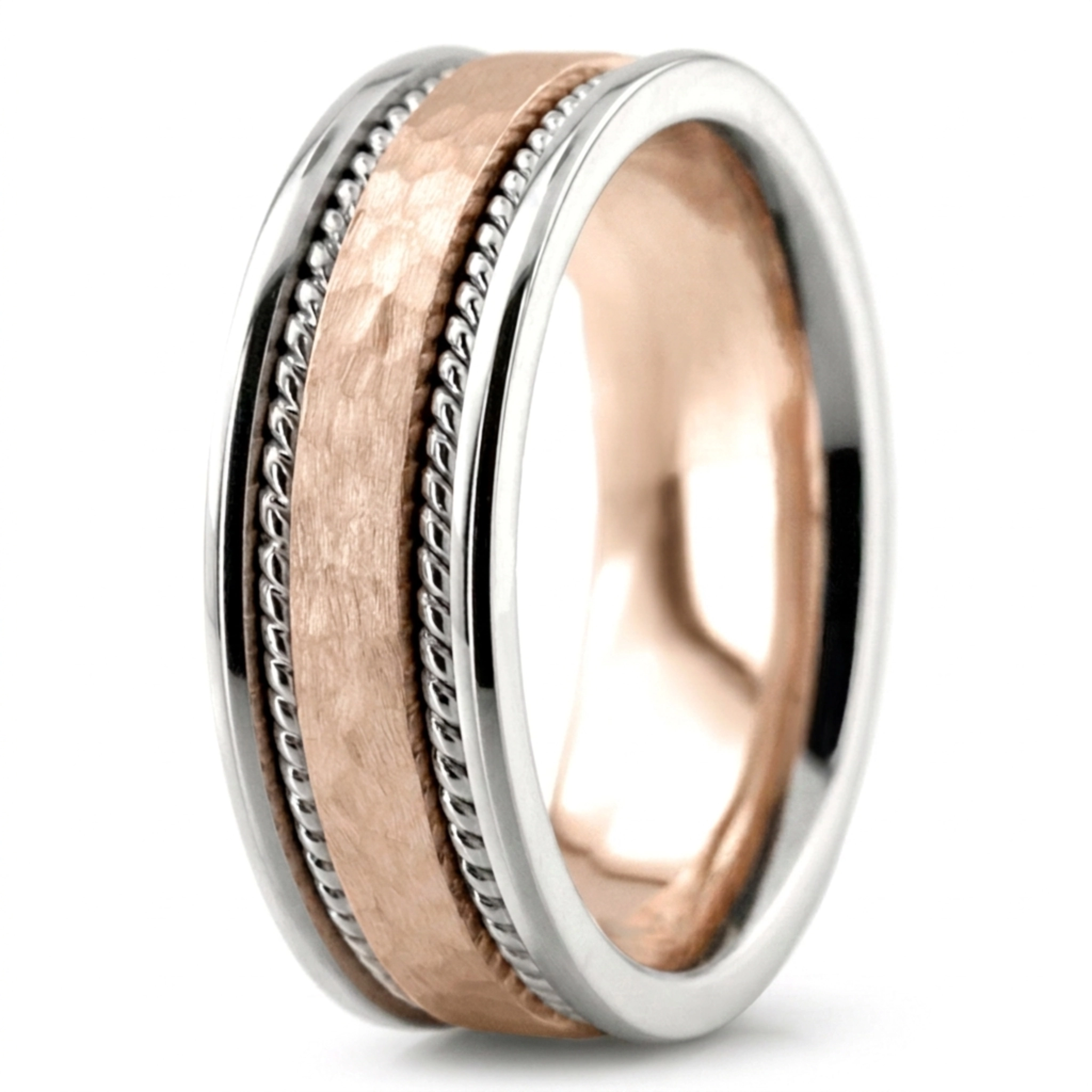 10K white-pink-white gold 7mm. hammer hammer-handmade-wedding-bands - alternate view 7