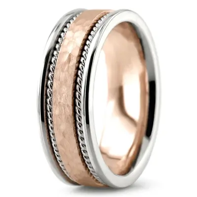 10K white-pink-white gold 7mm. hammer hammer-handmade-wedding-bands - alternate view 7 thumbnail