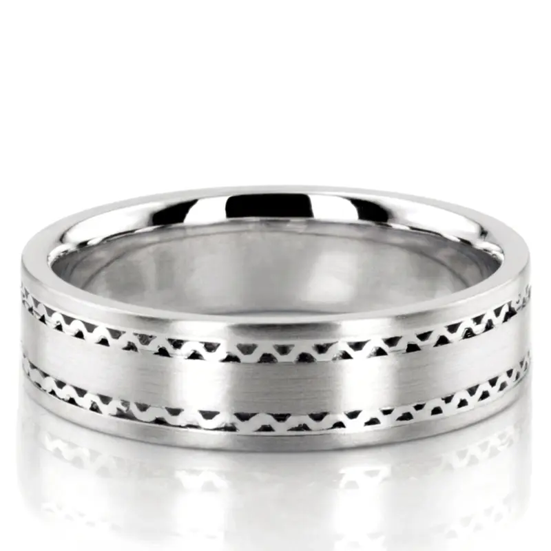 18K white gold 6.5mm satin hand-made-contemporary-wedding-band - alternate view 2