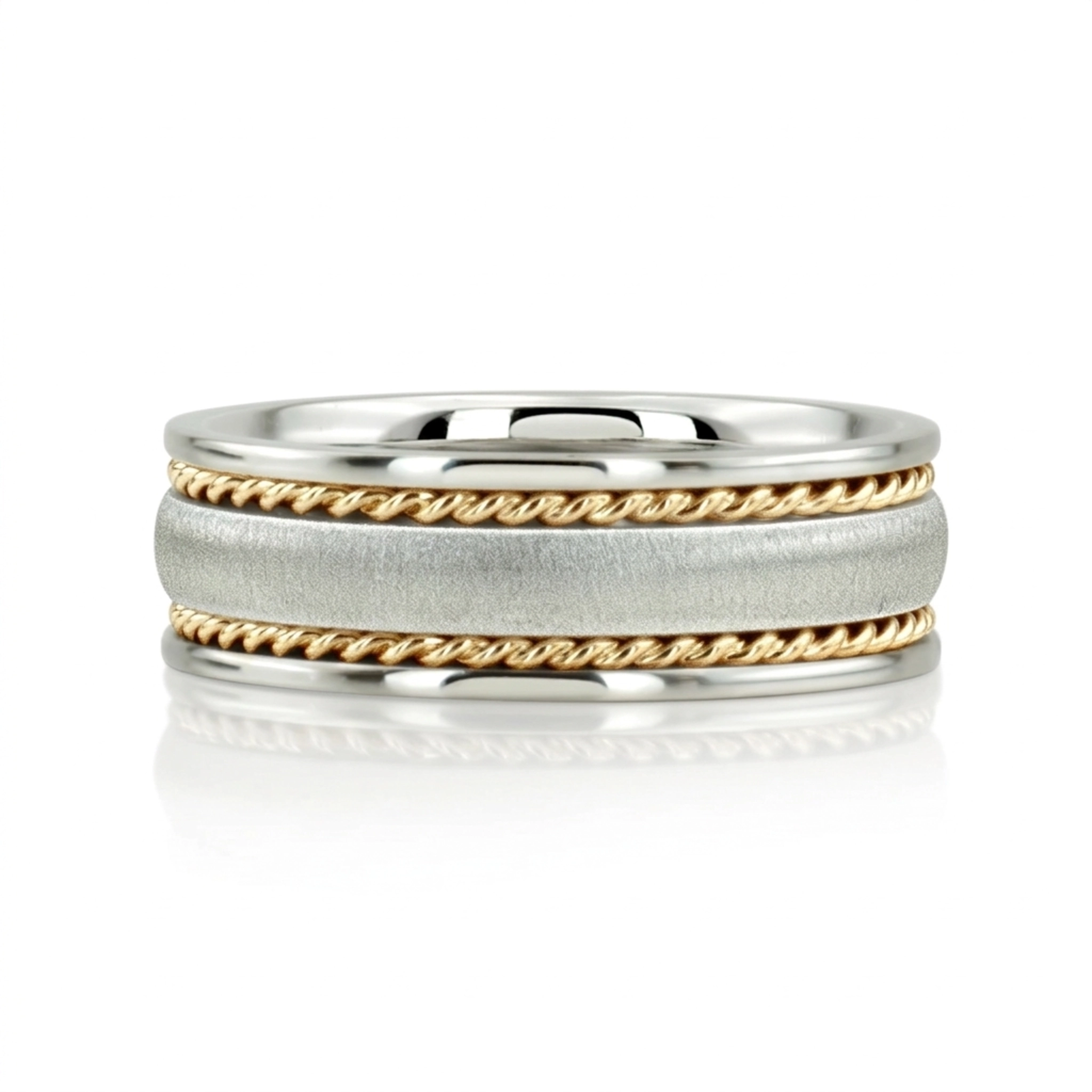 10K w-y-w-y-w gold 7mm. cross satin hand-made-wedding-band - alternate view 2