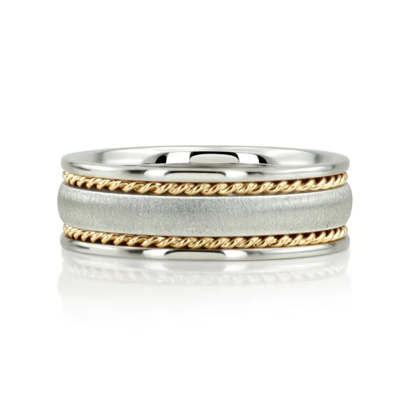 14K w-y-w-y-w gold 7mm. cross satin hand-made-wedding-band - alternate view 2