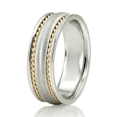 10K w-y-w-y-w gold 7mm. cross satin hand-made-wedding-band - alternate view 7 thumbnail