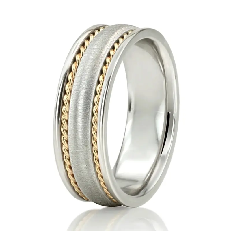 14K w-y-w-y-w gold 7mm. cross satin hand-made-wedding-band - alternate view 7