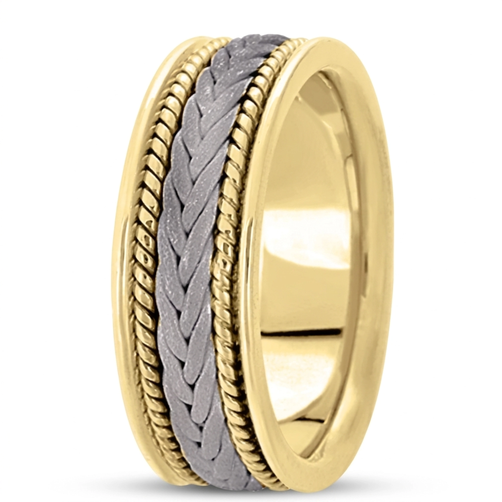 10K yellow-white-yellow gold 7mm. sand blast hand-made-woven-wedding-band - alternate view 6
