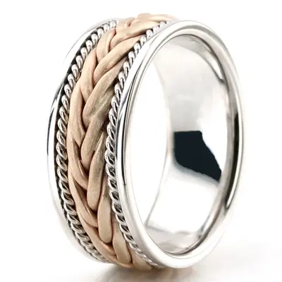 10K white-yellow-white gold 9mm. satin hand-made-woven-wedding-band - alternate view 10 thumbnail