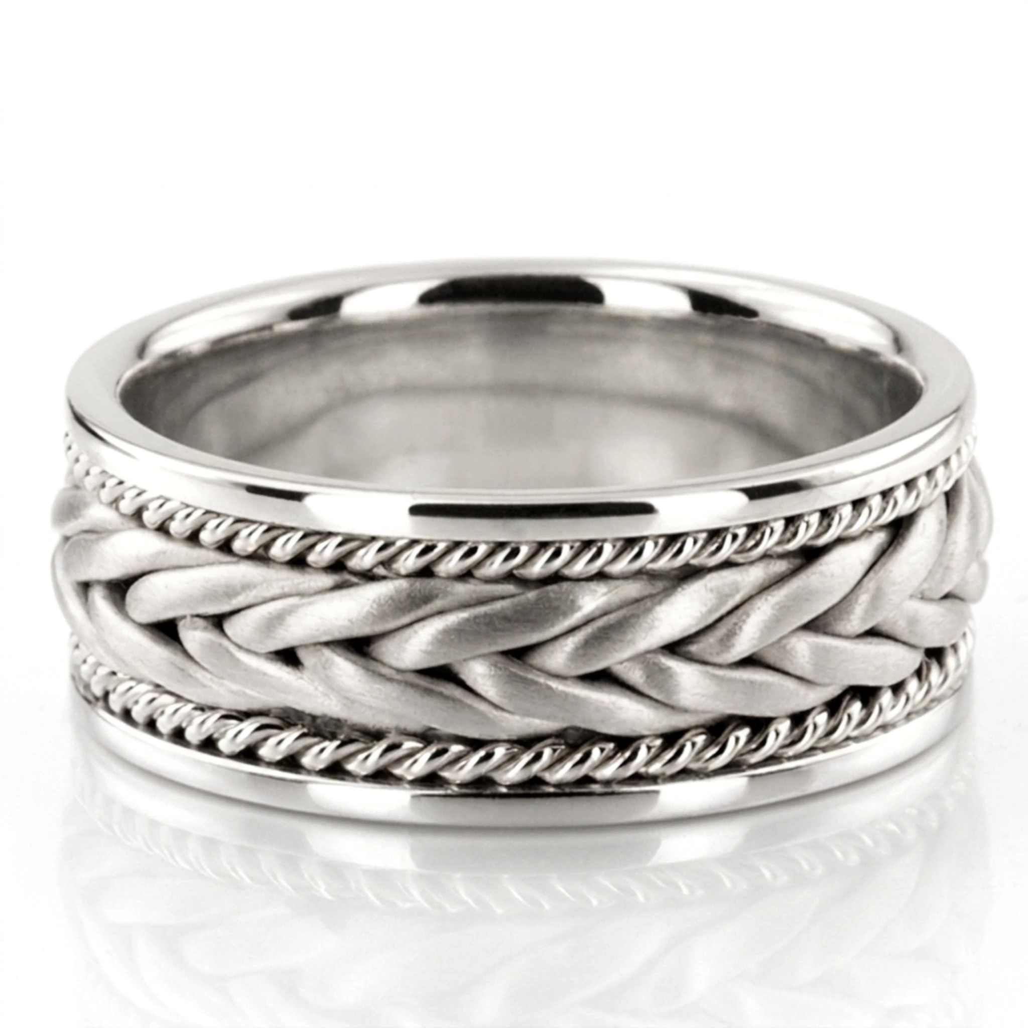 10K white gold 9mm. satin hand-made-woven-wedding-band - alternate view 3