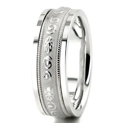 14K white gold 7mm. high polish hand-made-antique-wedding-band - alternate view 6 thumbnail