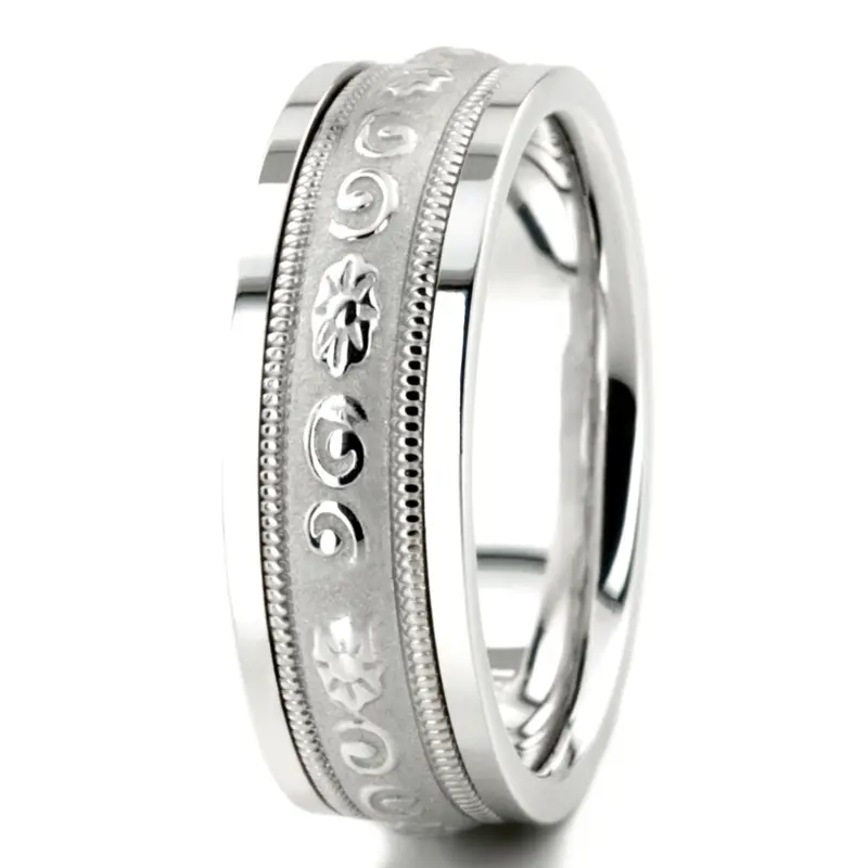 10K white gold 7mm. high polish hand-made-antique-wedding-band - alternate view 6