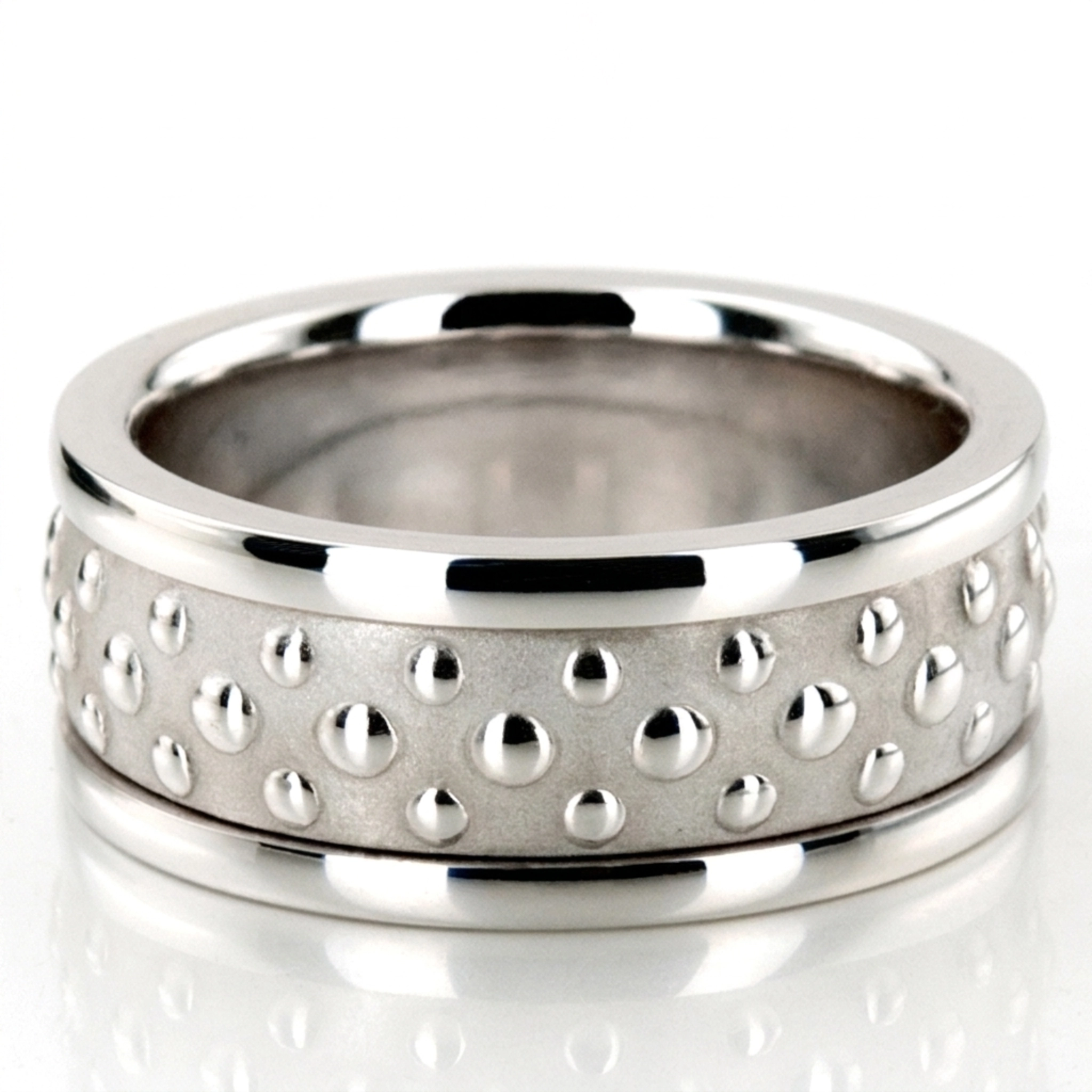 10K white gold 8mm. sand blast hand-made-contemporary-wedding-band - main view