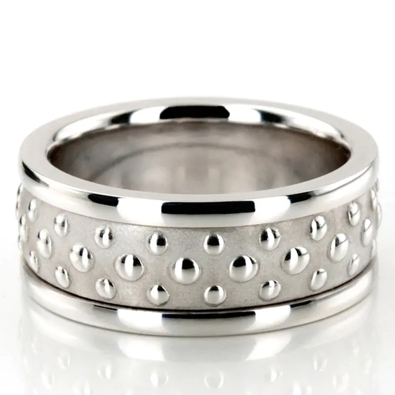 14K white gold 8mm. sand blast hand-made-contemporary-wedding-band - main view