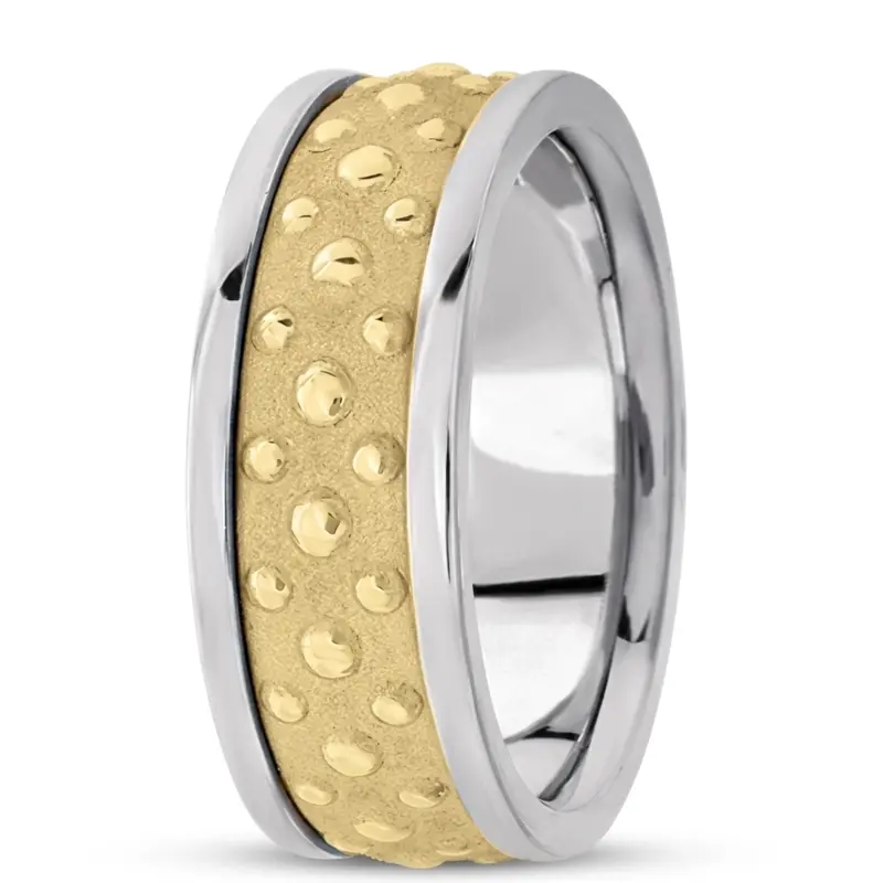 14K white-yellow-white gold 8mm. sand blast hand-made-contemporary-wedding-band - alternate view 4