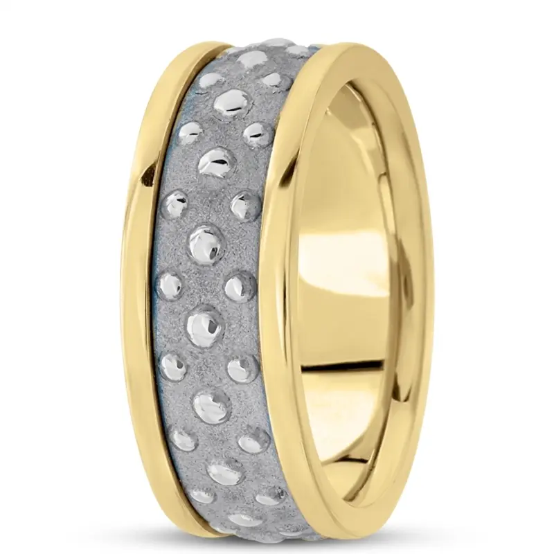 14K yellow-white-yellow gold 8mm. sand blast hand-made-contemporary-wedding-band - alternate view 5
