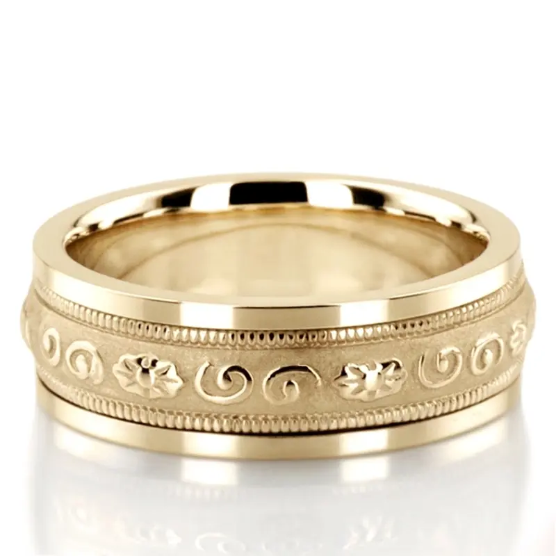 10K yellow gold 7mm. high polish hand-made-antique-wedding-band - alternate view 2