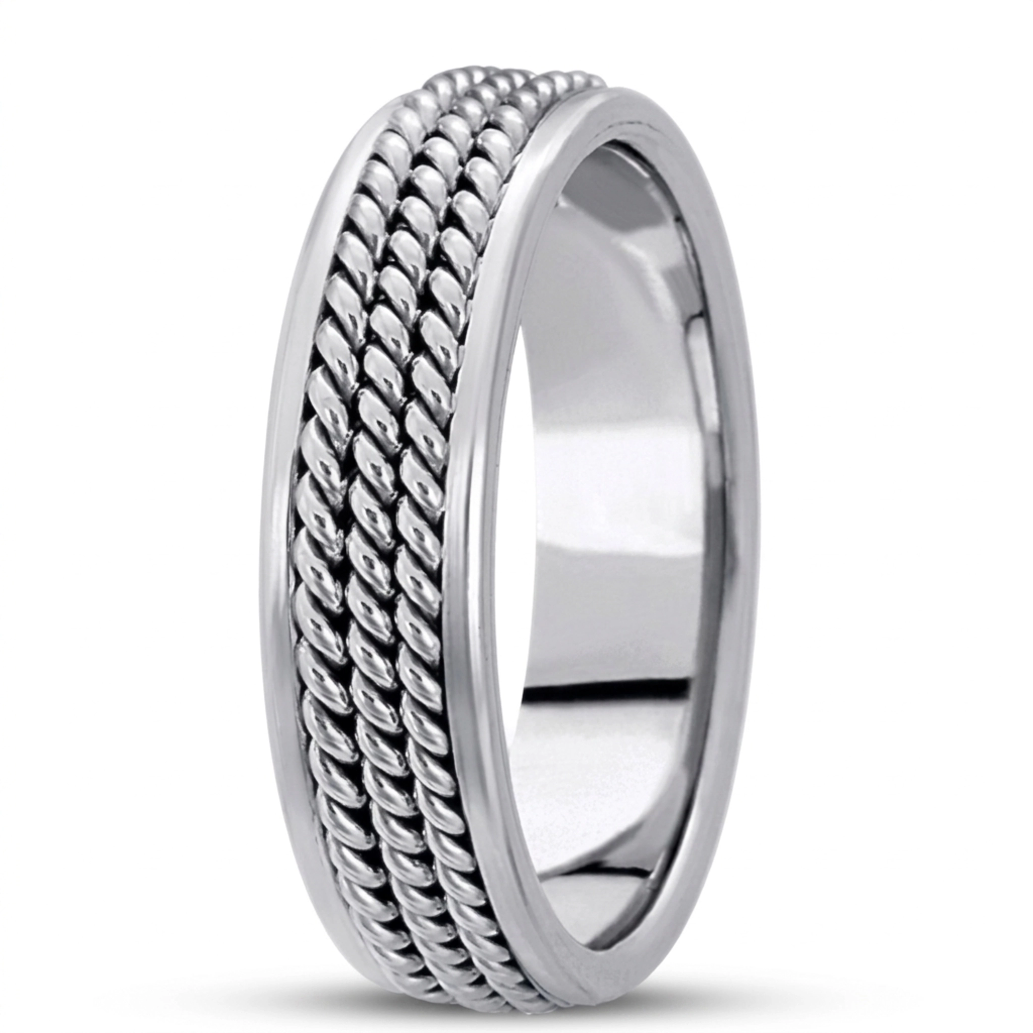 10K white gold 6mm. high polish hand-made-woven-wedding-band - main view