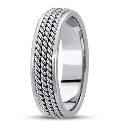 10K white gold 6mm. high polish hand-made-woven-wedding-band - main view thumbnail
