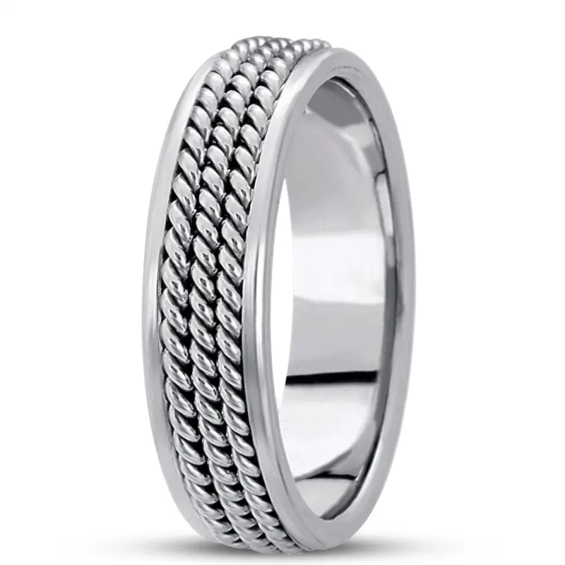 10K white gold 6mm. high polish hand-made-woven-wedding-band - alternate view 4