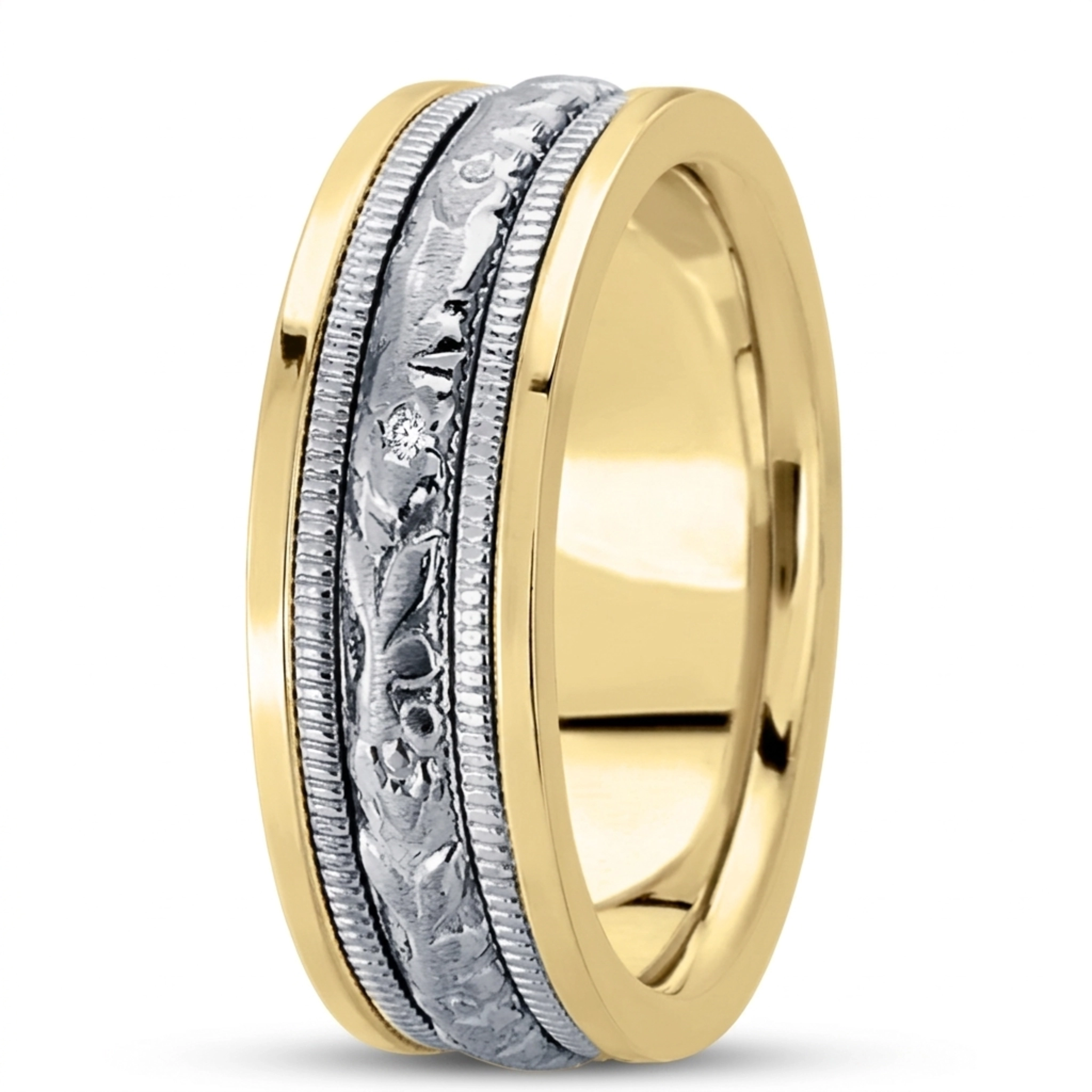 10K yellow-white-yellow gold 7.5mm. satin hand-made-antique-wedding-band - alternate view 5
