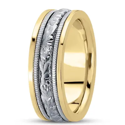10K yellow-white-yellow gold 7.5mm. satin hand-made-antique-wedding-band - alternate view 5 thumbnail