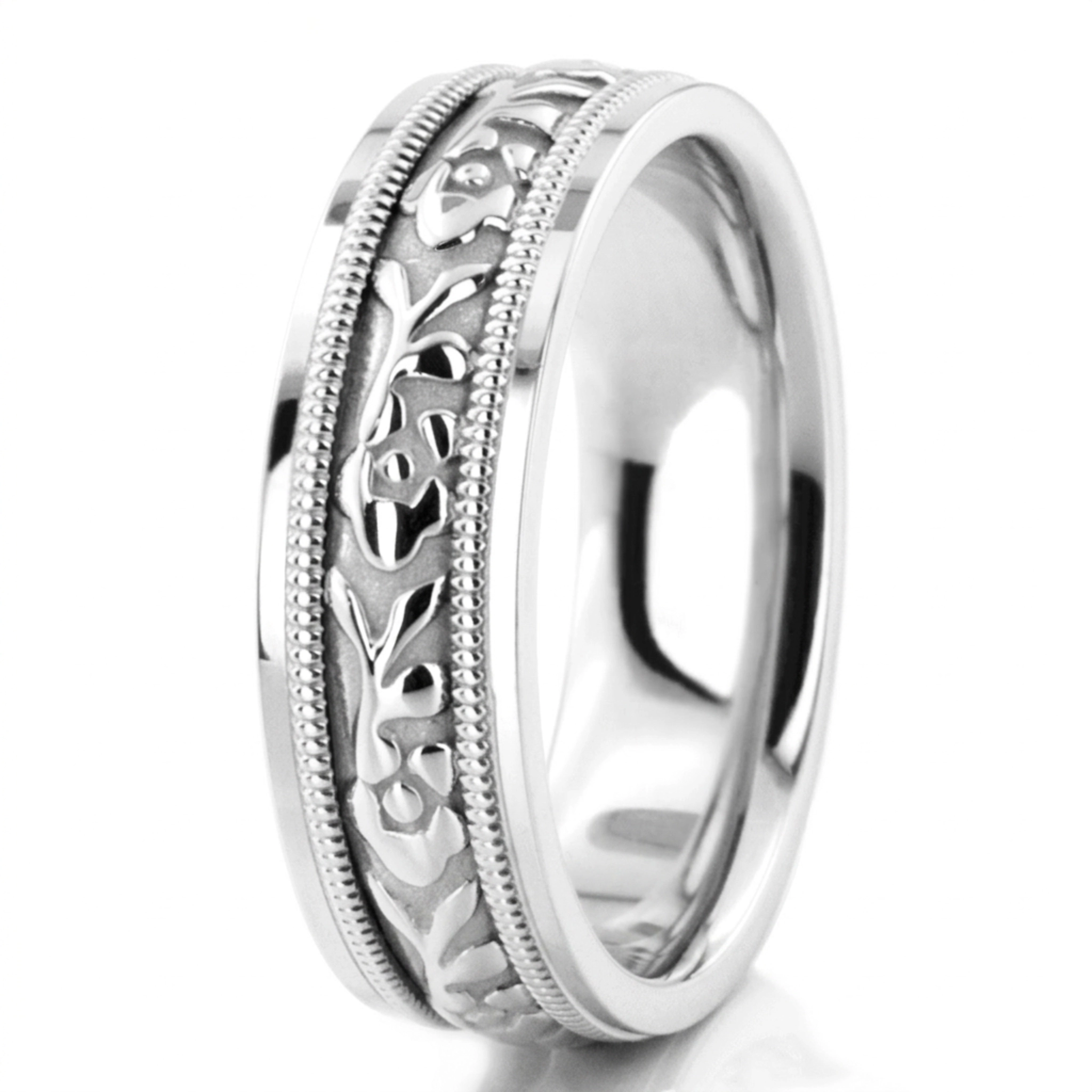 10K white gold 6.5mm high polish hand-made-antique-wedding-band - alternate view 7