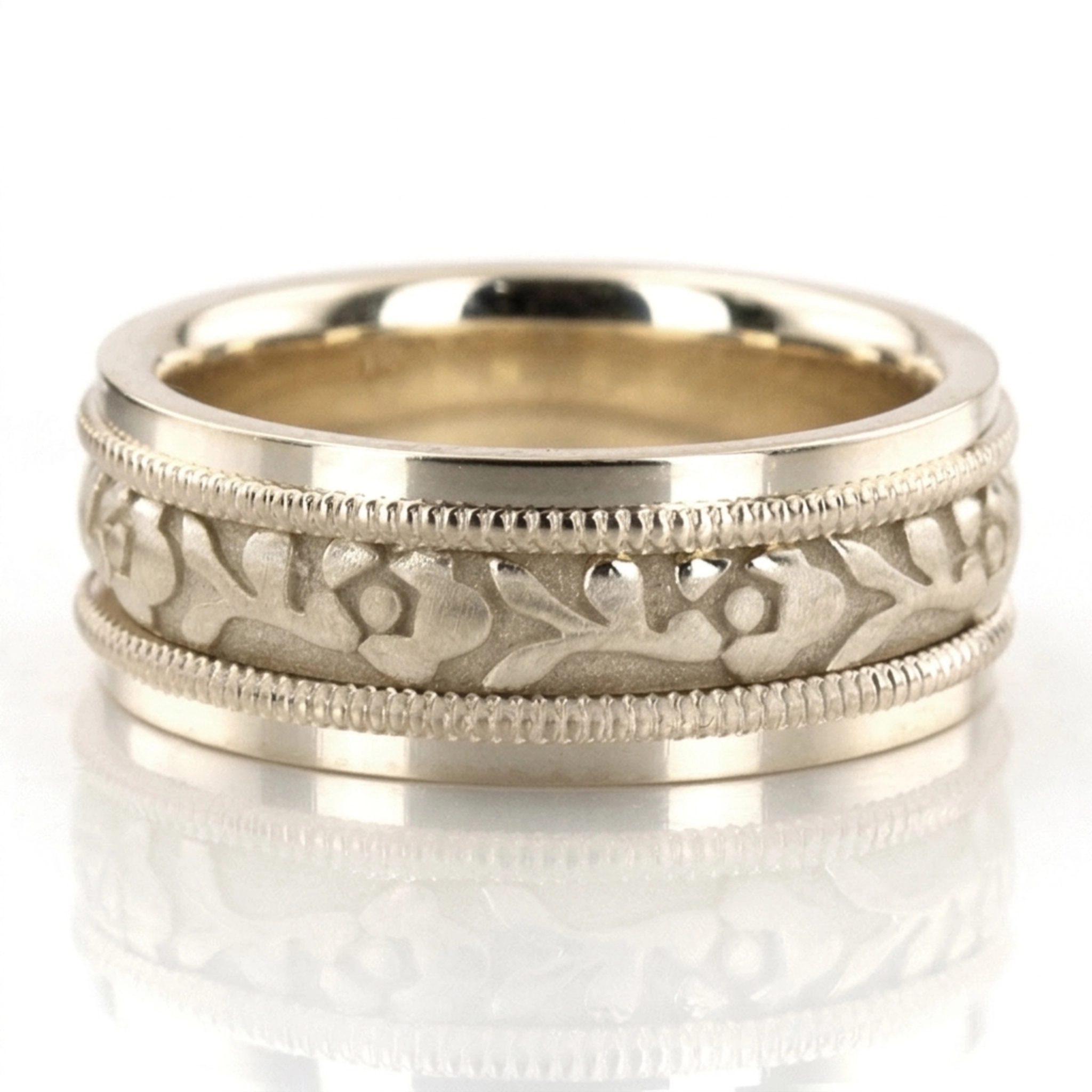 10K yellow gold 7.5mm. satin hand-made-antique-wedding-band - alternate view 3