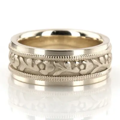 10K yellow gold 7.5mm. satin hand-made-antique-wedding-band - alternate view 3 thumbnail