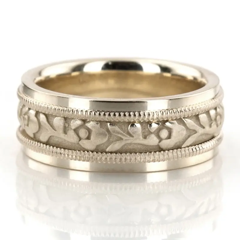 10K yellow gold 7.5mm. satin hand-made-antique-wedding-band - alternate view 3