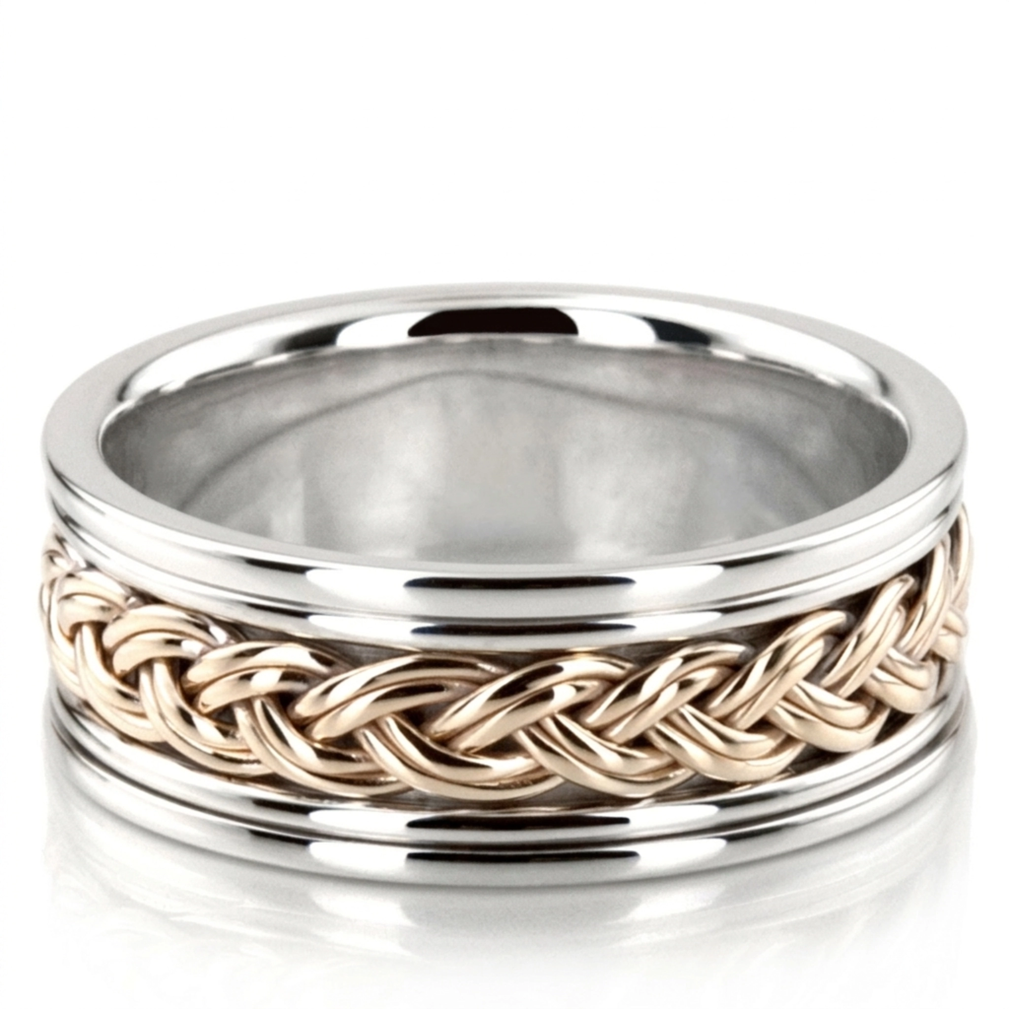 10K white-yellow-white gold 8mm. high polish Double-Braided-Handmade-Wedding-Band - main view