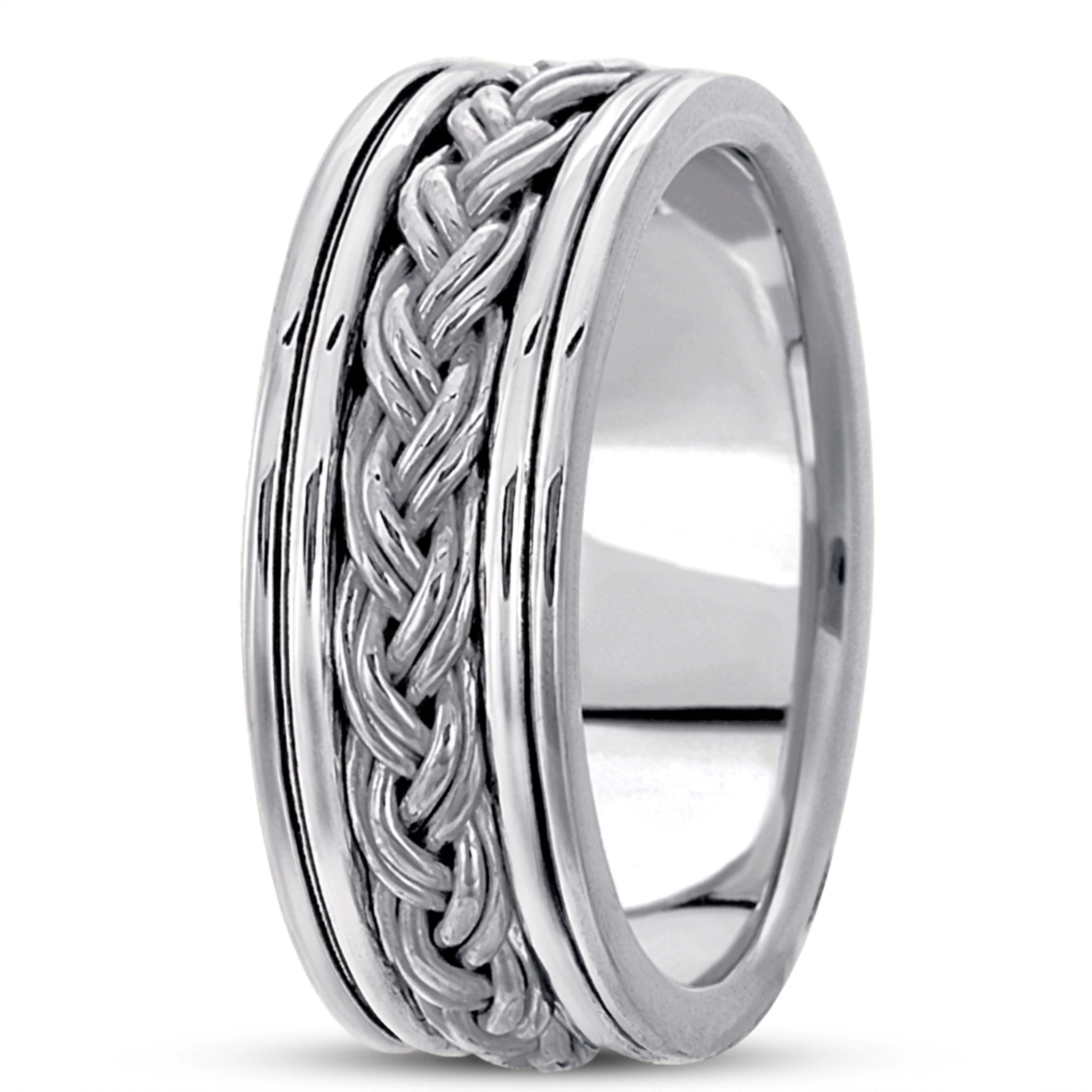 10K white gold 8mm. high polish Double-Braided-Handmade-Wedding-Band - alternate view 5