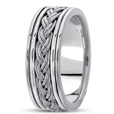 10K white gold 8mm. high polish Double-Braided-Handmade-Wedding-Band - alternate view 5 thumbnail
