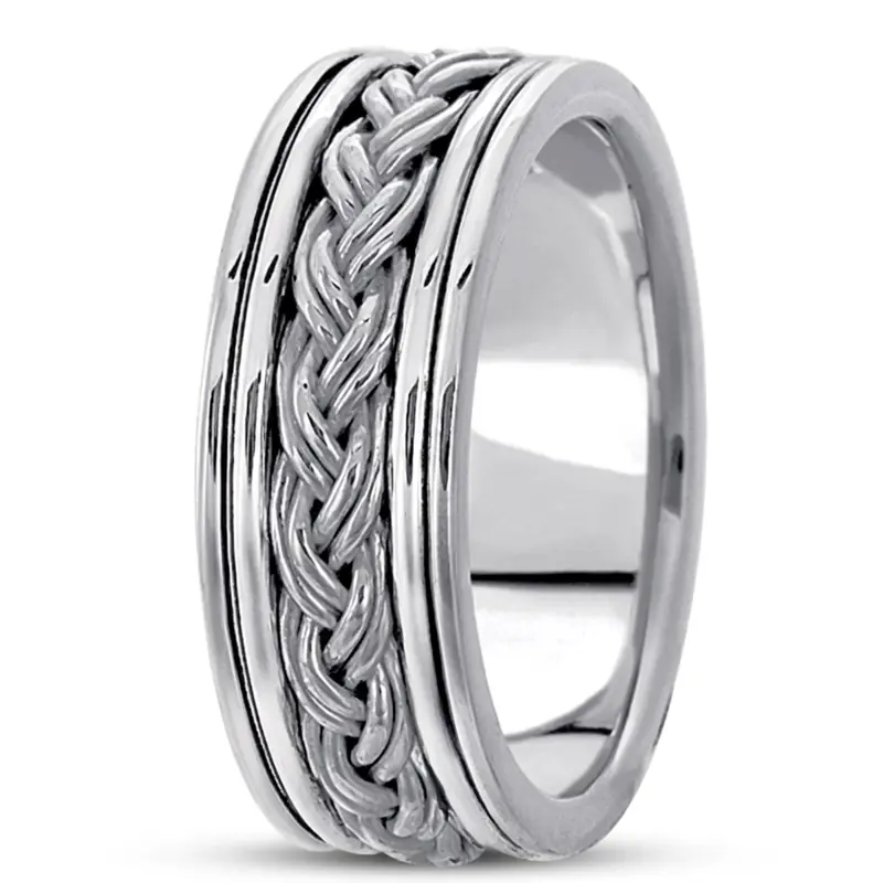 10K white gold 8mm. high polish Double-Braided-Handmade-Wedding-Band - alternate view 5