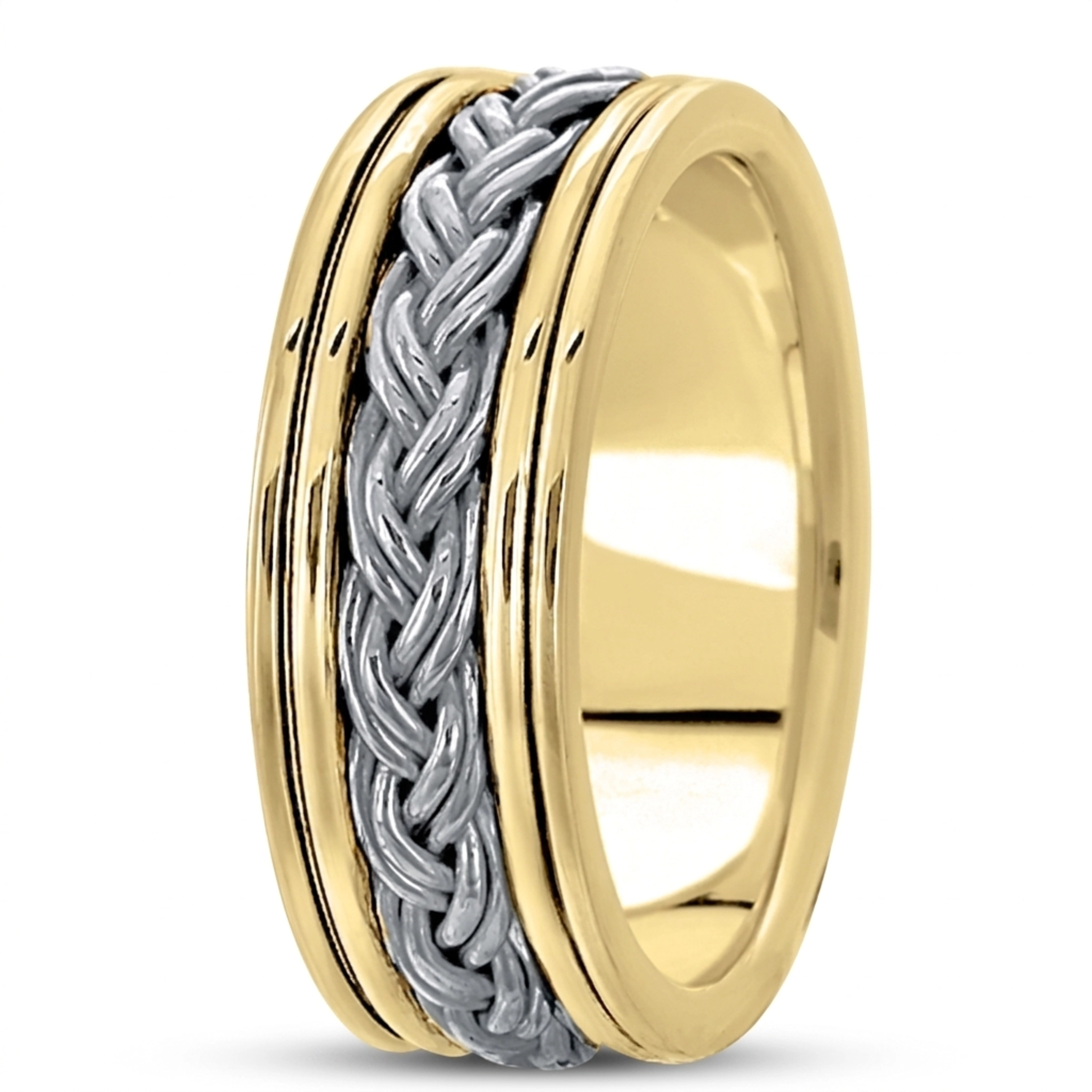 10K yellow-white-yellow gold 8mm. high polish Double-Braided-Handmade-Wedding-Band - alternate view 4